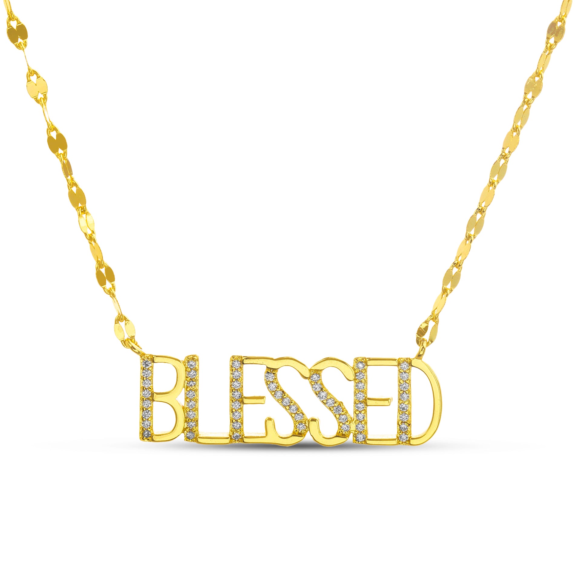 Gold "BLESSED" Station Necklace